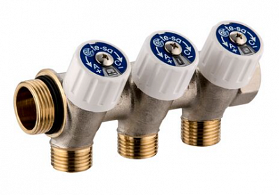1135954 USYSTEMS коллектор SH 1" с вентилями НР/ВР 3x1/2"НР, ц/ц 38мм '5И